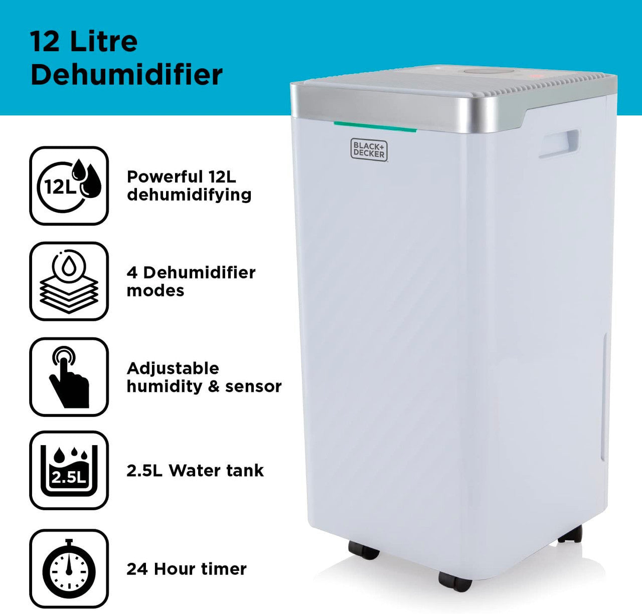 Black & Decker 12L 4 in 1 Dehumidifier (White)
