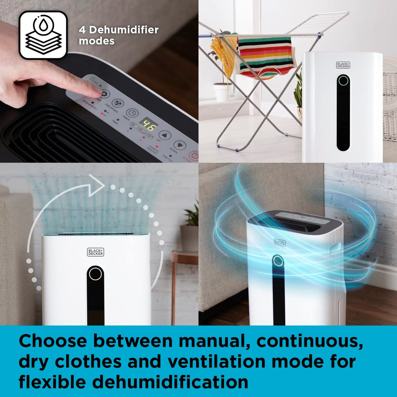 Black & Decker 20L 4 In 1 Extra Large High Performance Dehumidifier (White)