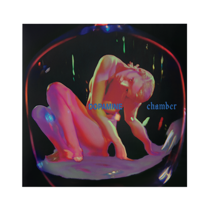 Album cover art for 'Dopamine chamber' featuring a neon-lit graphic of a female figure against a black background.