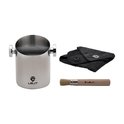 Lelit Cylindrical Knock Box with Cloth & Brush
