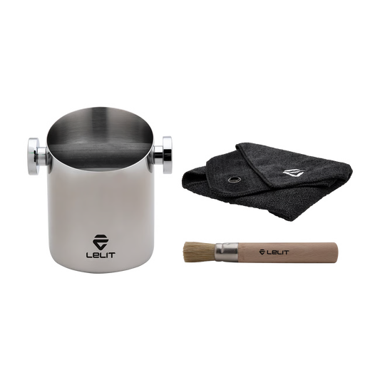 Lelit Cylindrical Knock Box with Cloth & Brush