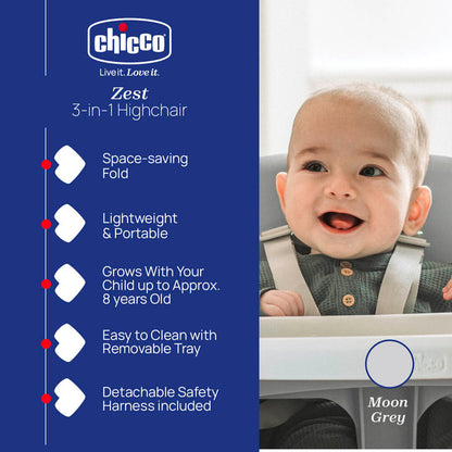 Chicco Zest Highchair - Moon Grey